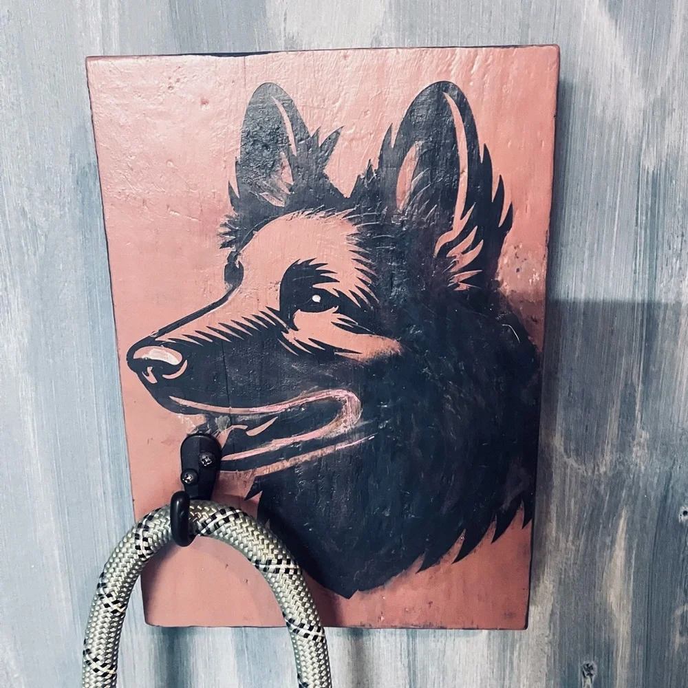 German Shepherd Dog Leash Holder – Heavy Solid Wood Wall Hook Indoor/Outdoor Use